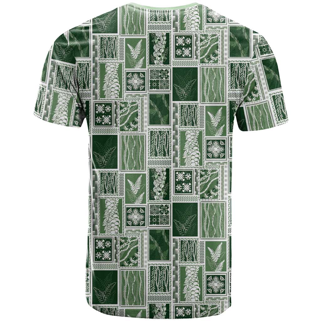 Vintage Aloha Block Quilt T Shirt Green Inspired Lei Motifs - Polynesian Pride