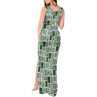 Vintage Aloha Block Quilt Tank Maxi Dress Green Inspired Lei Motifs - Polynesian Pride
