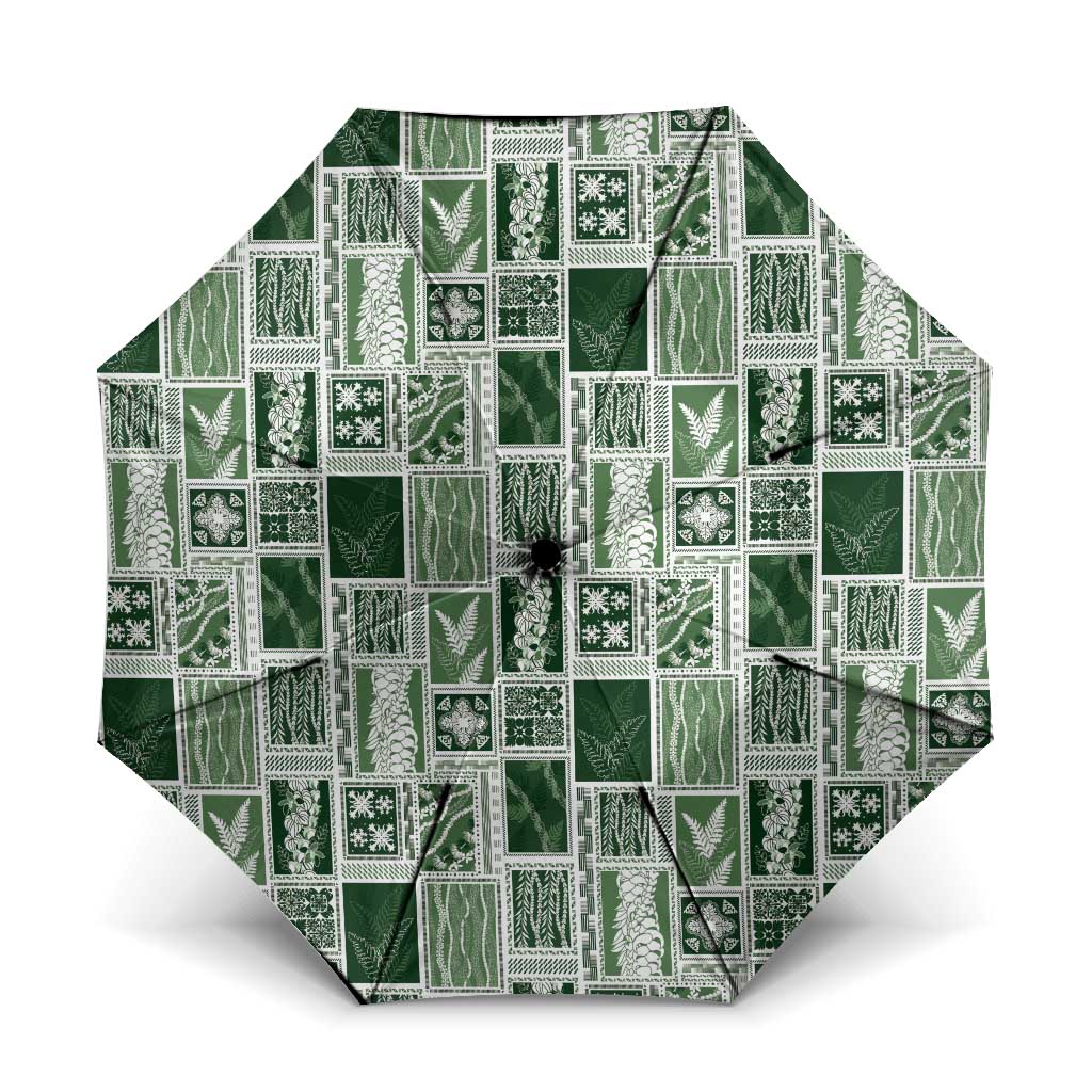 Vintage Aloha Block Quilt Umbrella Green Inspired Lei Motifs - Polynesian Pride
