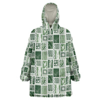 Vintage Aloha Block Quilt Wearable Blanket Hoodie Green Inspired Lei Motifs - Polynesian Pride