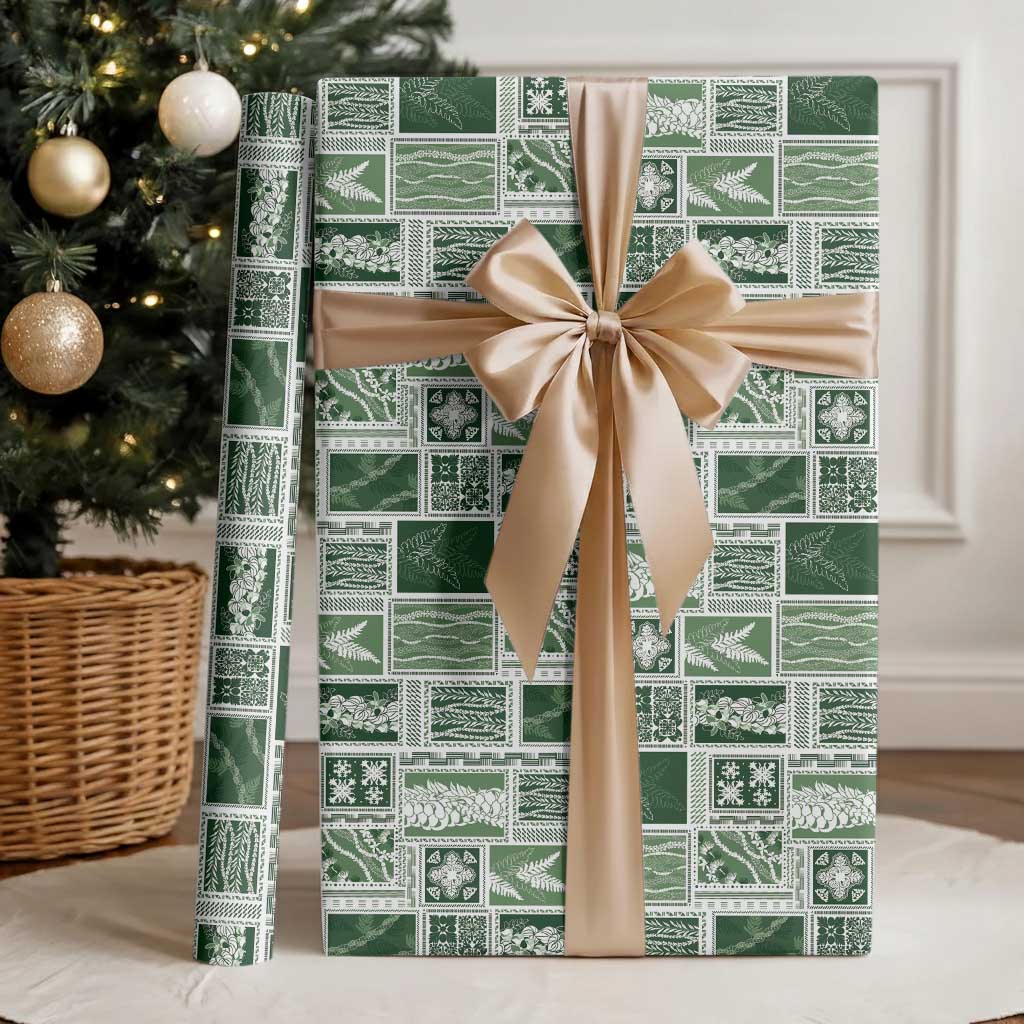 Vintage Aloha Block Quilt Wrapping Paper Green Inspired Lei Motifs - Polynesian Pride