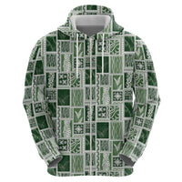 Vintage Aloha Block Quilt Zip Hoodie Green Inspired Lei Motifs - Polynesian Pride