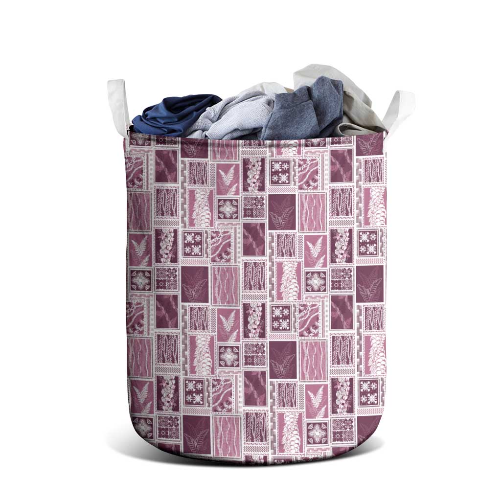 Vintage Aloha Block Quilt Laundry Basket Pink Inspired Lei Motifs - Polynesian Pride