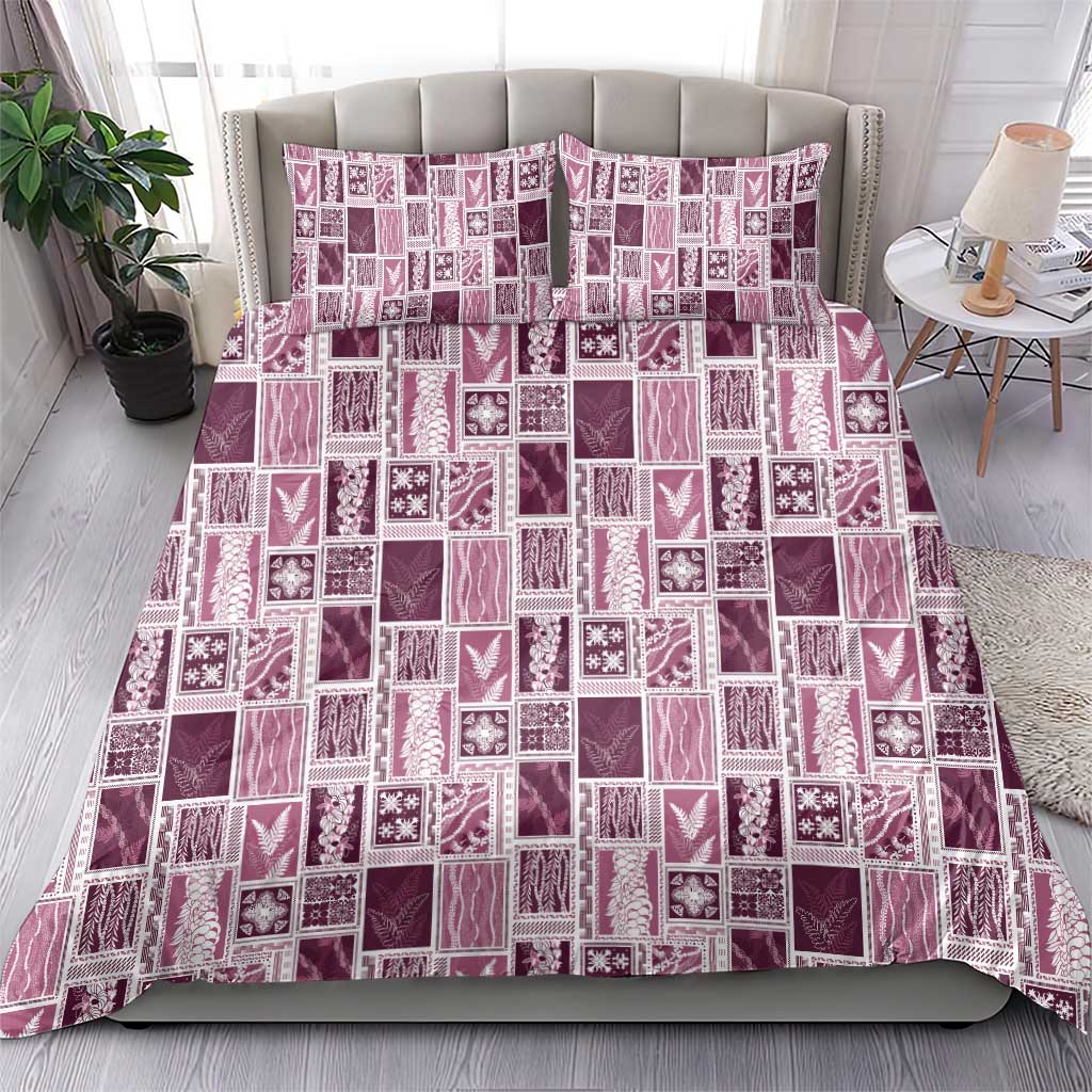 Vintage Aloha Block Quilt Bedding Set Pink Inspired Lei Motifs - Polynesian Pride