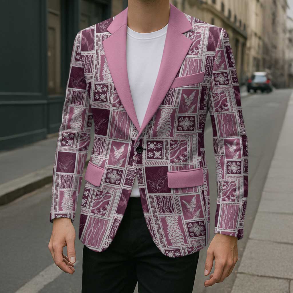 Vintage Aloha Block Quilt Blazer Pink Inspired Lei Motifs - Polynesian Pride