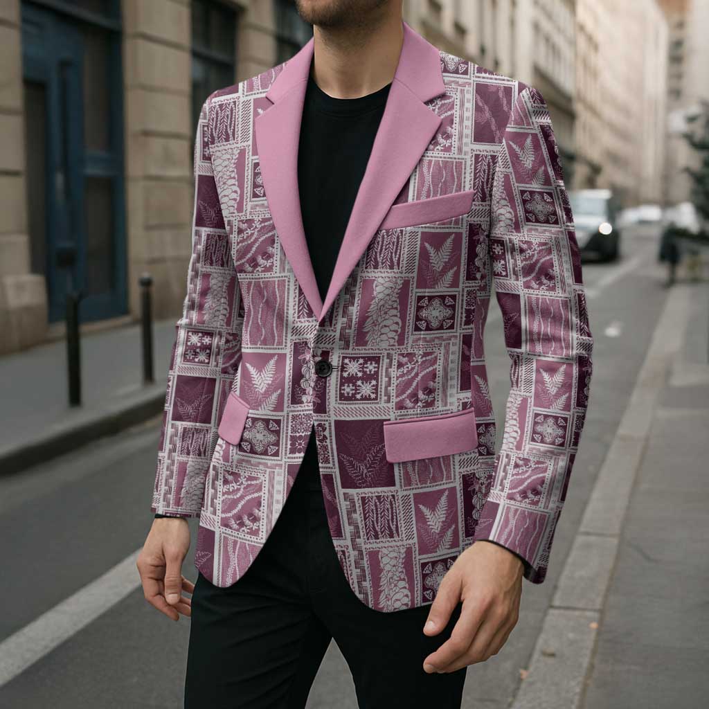 Vintage Aloha Block Quilt Blazer Pink Inspired Lei Motifs - Polynesian Pride