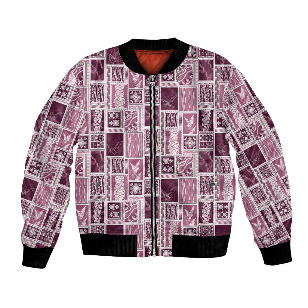 Vintage Aloha Block Quilt Bomber Jacket Pink Inspired Lei Motifs - Polynesian Pride