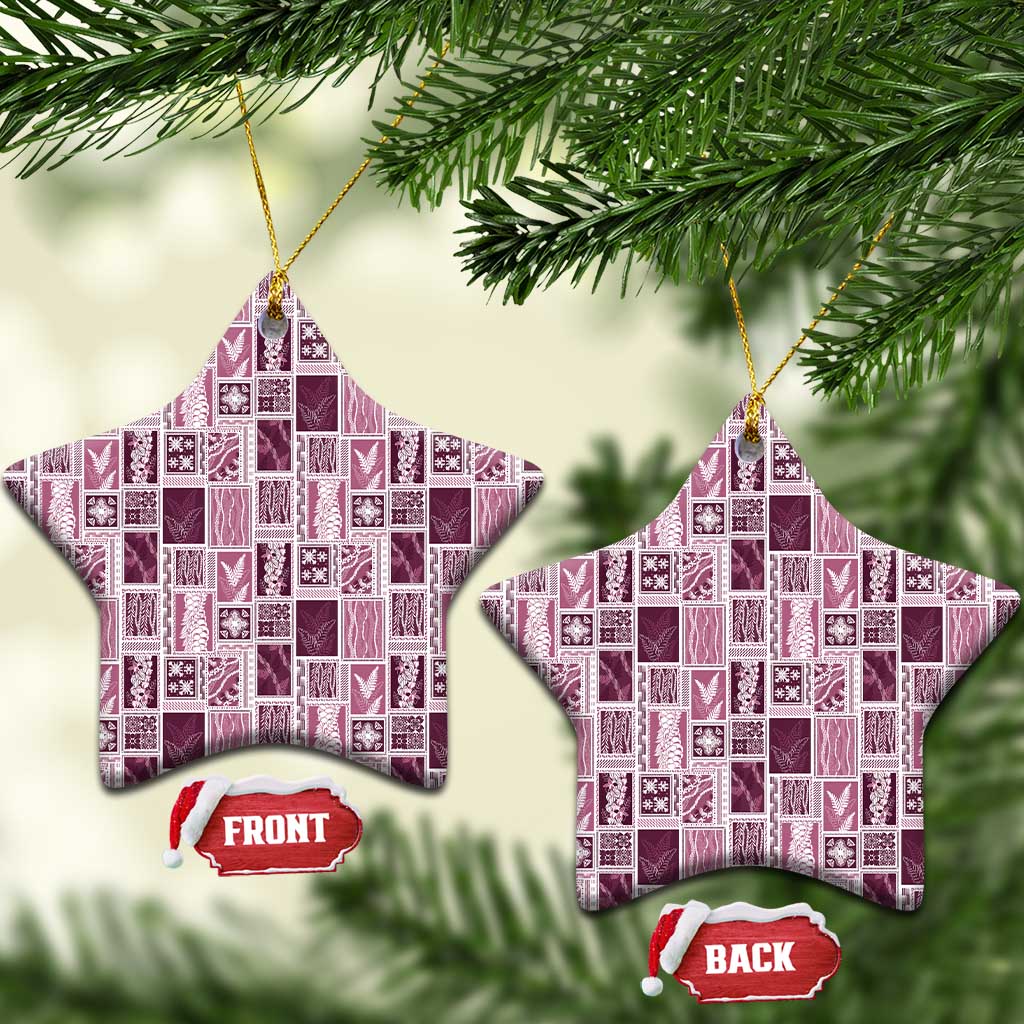 Vintage Aloha Block Quilt Ceramic Ornament Pink Inspired Lei Motifs - Polynesian Pride