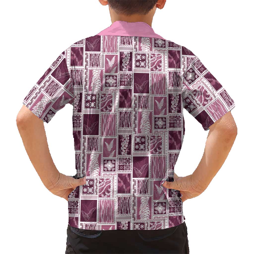 Vintage Aloha Block Quilt Family Matching Long Sleeve Bodycon Dress and Hawaiian Shirt Pink Inspired Lei Motifs - Polynesian Pride
