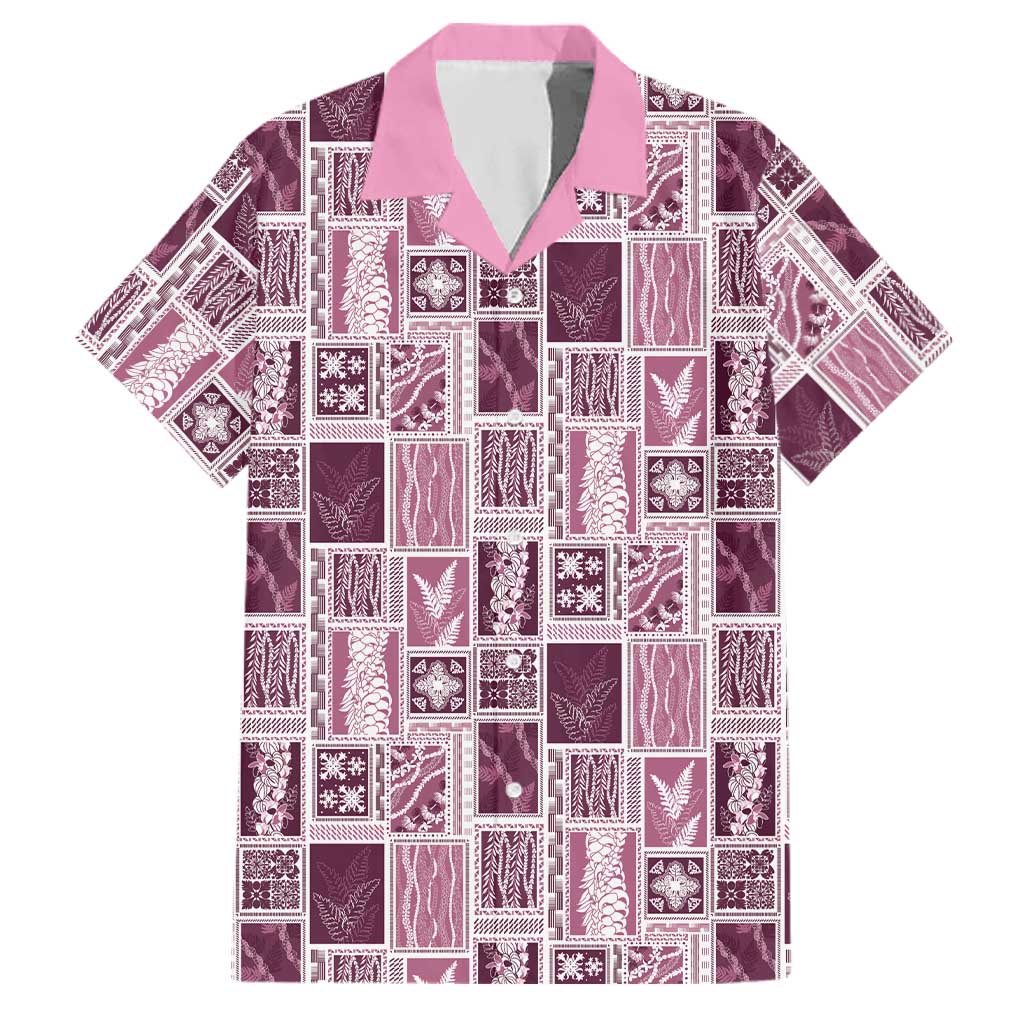 Vintage Aloha Block Quilt Family Matching Long Sleeve Bodycon Dress and Hawaiian Shirt Pink Inspired Lei Motifs - Polynesian Pride