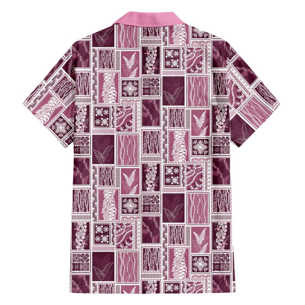 Vintage Aloha Block Quilt Family Matching Long Sleeve Bodycon Dress and Hawaiian Shirt Pink Inspired Lei Motifs - Polynesian Pride