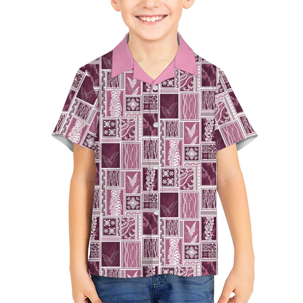 Vintage Aloha Block Quilt Family Matching Long Sleeve Bodycon Dress and Hawaiian Shirt Pink Inspired Lei Motifs - Polynesian Pride