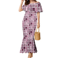 Vintage Aloha Block Quilt Family Matching Mermaid Dress and Hawaiian Shirt Pink Inspired Lei Motifs - Polynesian Pride