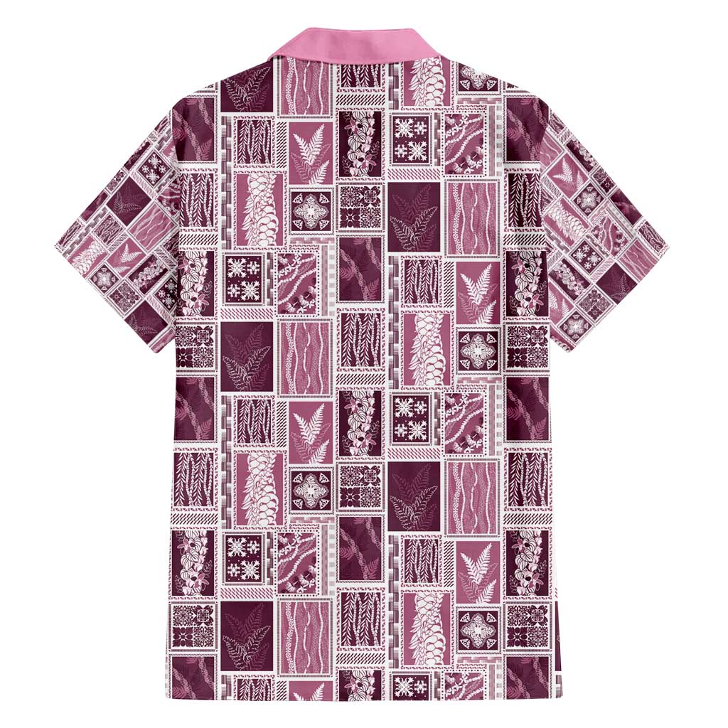 Vintage Aloha Block Quilt Family Matching Puletasi and Hawaiian Shirt Pink Inspired Lei Motifs - Polynesian Pride