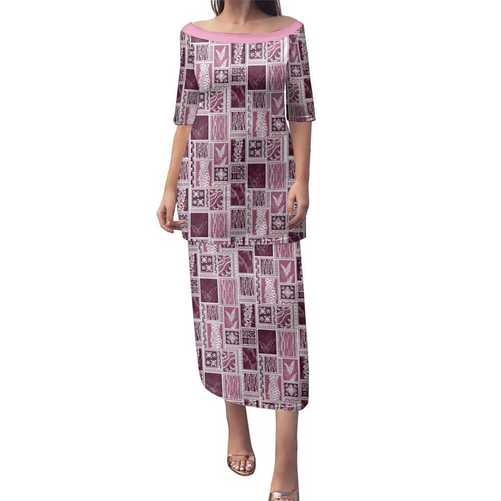 Vintage Aloha Block Quilt Family Matching Puletasi and Hawaiian Shirt Pink Inspired Lei Motifs - Polynesian Pride