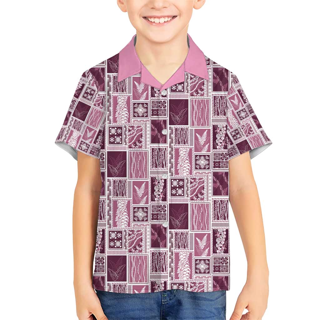 Vintage Aloha Block Quilt Family Matching Short Sleeve Bodycon Dress and Hawaiian Shirt Pink Inspired Lei Motifs - Polynesian Pride