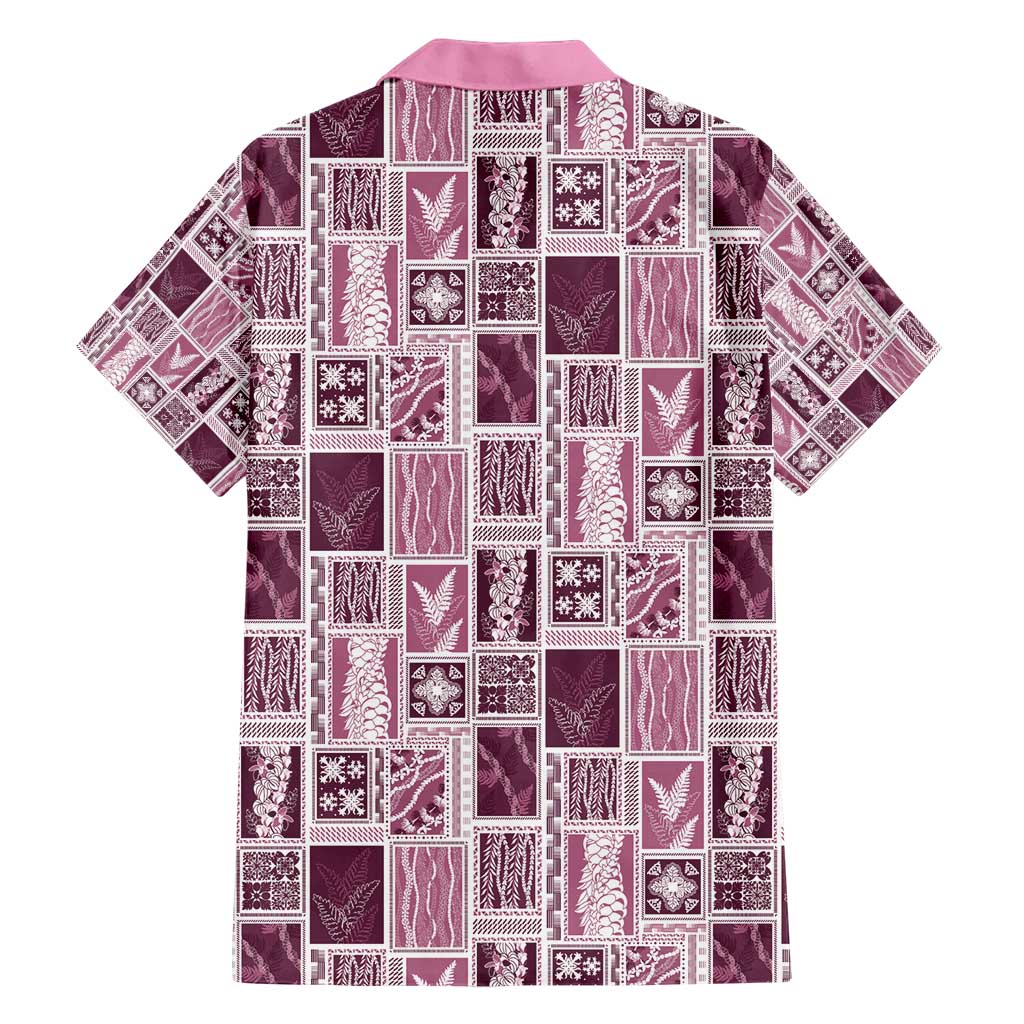 Vintage Aloha Block Quilt Hawaiian Shirt Pink Inspired Lei Motifs - Polynesian Pride