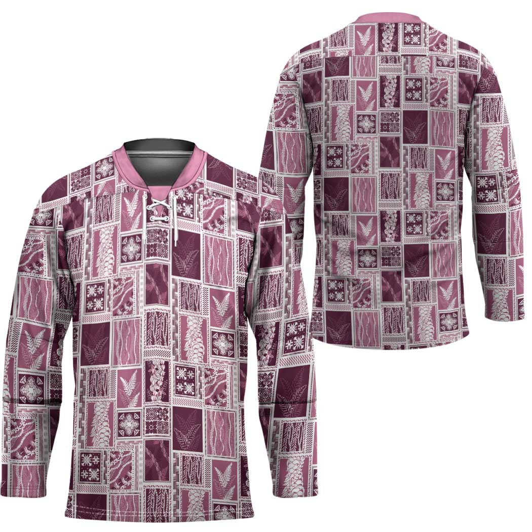 Vintage Aloha Block Quilt Hockey Jersey Pink Inspired Lei Motifs - Polynesian Pride