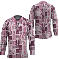 Vintage Aloha Block Quilt Hockey Jersey Pink Inspired Lei Motifs - Polynesian Pride
