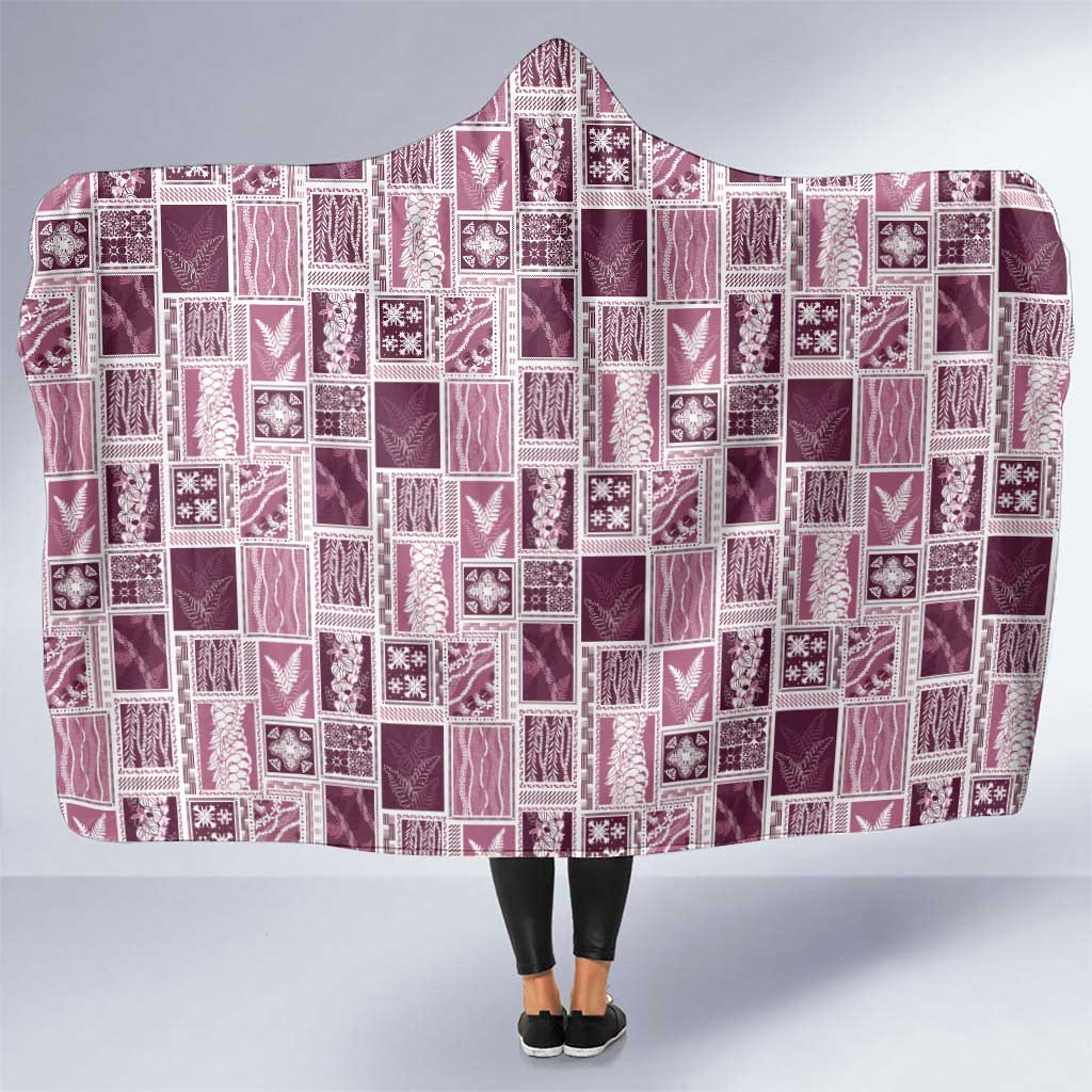 Vintage Aloha Block Quilt Hooded Blanket Pink Inspired Lei Motifs - Polynesian Pride