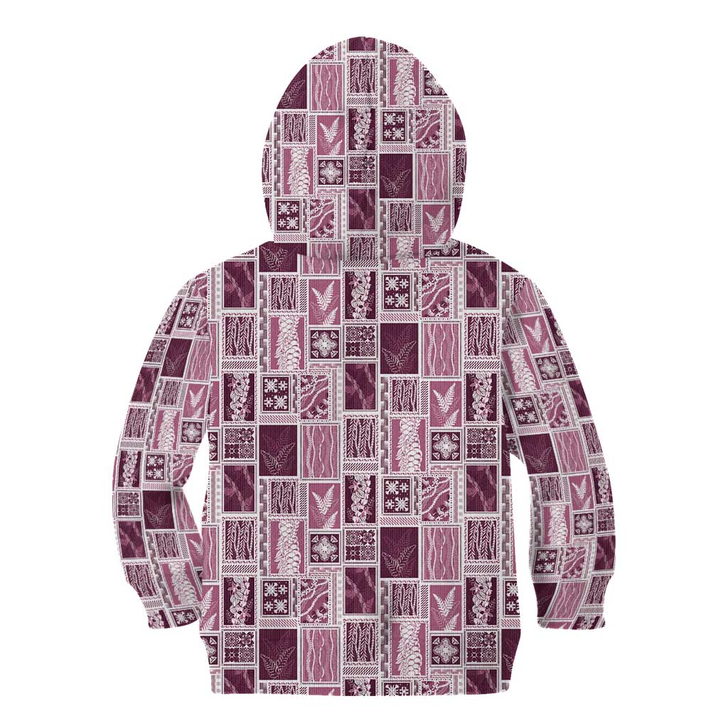 Vintage Aloha Block Quilt Kid Hoodie Pink Inspired Lei Motifs - Polynesian Pride
