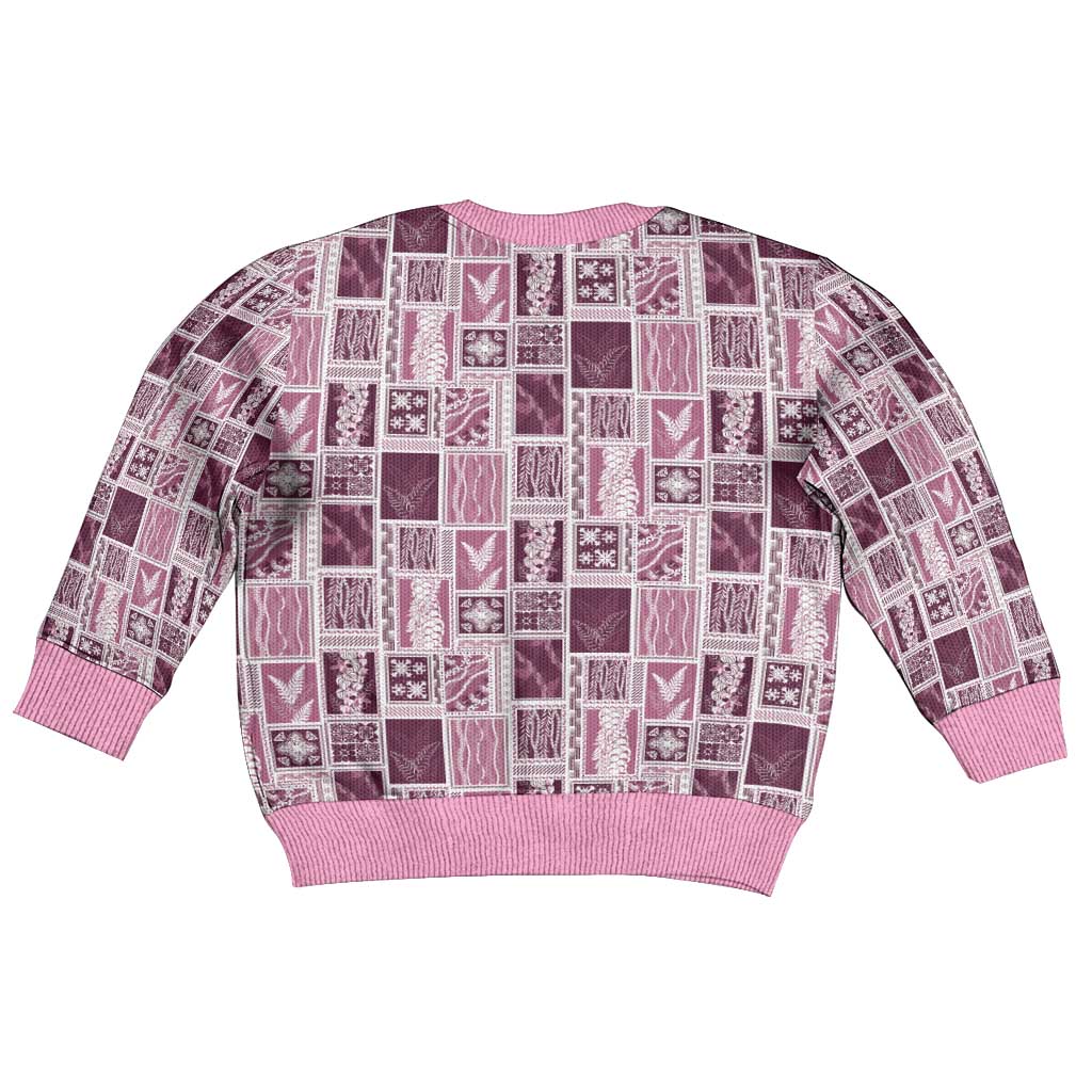 Vintage Aloha Block Quilt Kid Ugly Christmas Sweater Pink Inspired Lei Motifs - Polynesian Pride