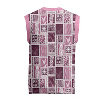 Vintage Aloha Block Quilt Christmas Knitted V-Neck Vest Pink Inspired Lei Motifs - Polynesian Pride