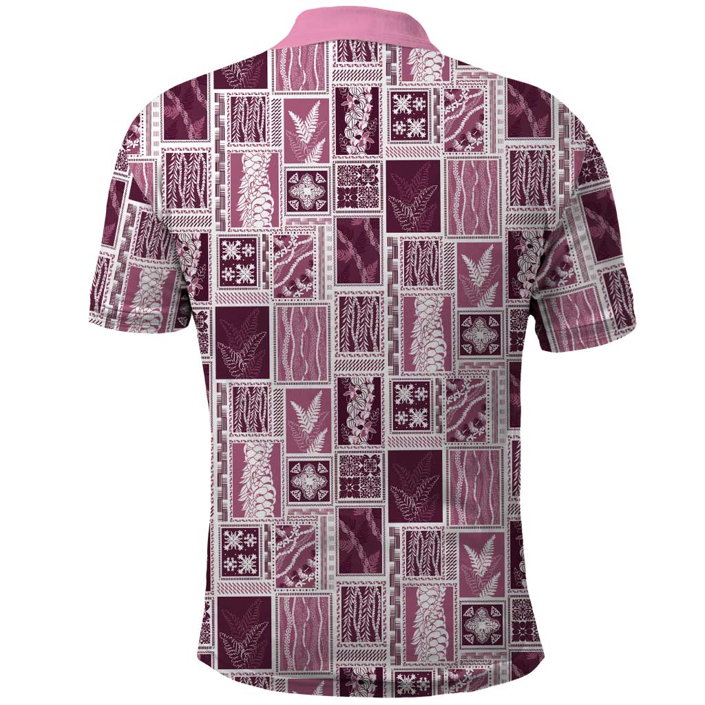 Vintage Aloha Block Quilt Polo Shirt Pink Inspired Lei Motifs - Polynesian Pride