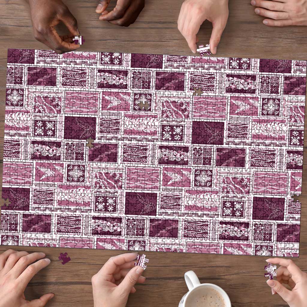 Vintage Aloha Block Quilt Puzzle Pink Inspired Lei Motifs - Polynesian Pride