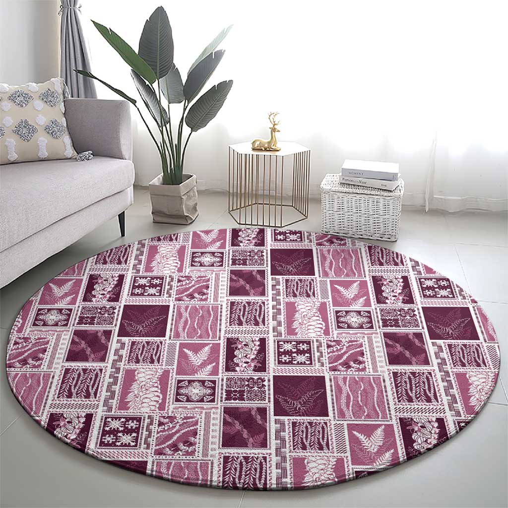 Vintage Aloha Block Quilt Round Carpet Pink Inspired Lei Motifs - Polynesian Pride
