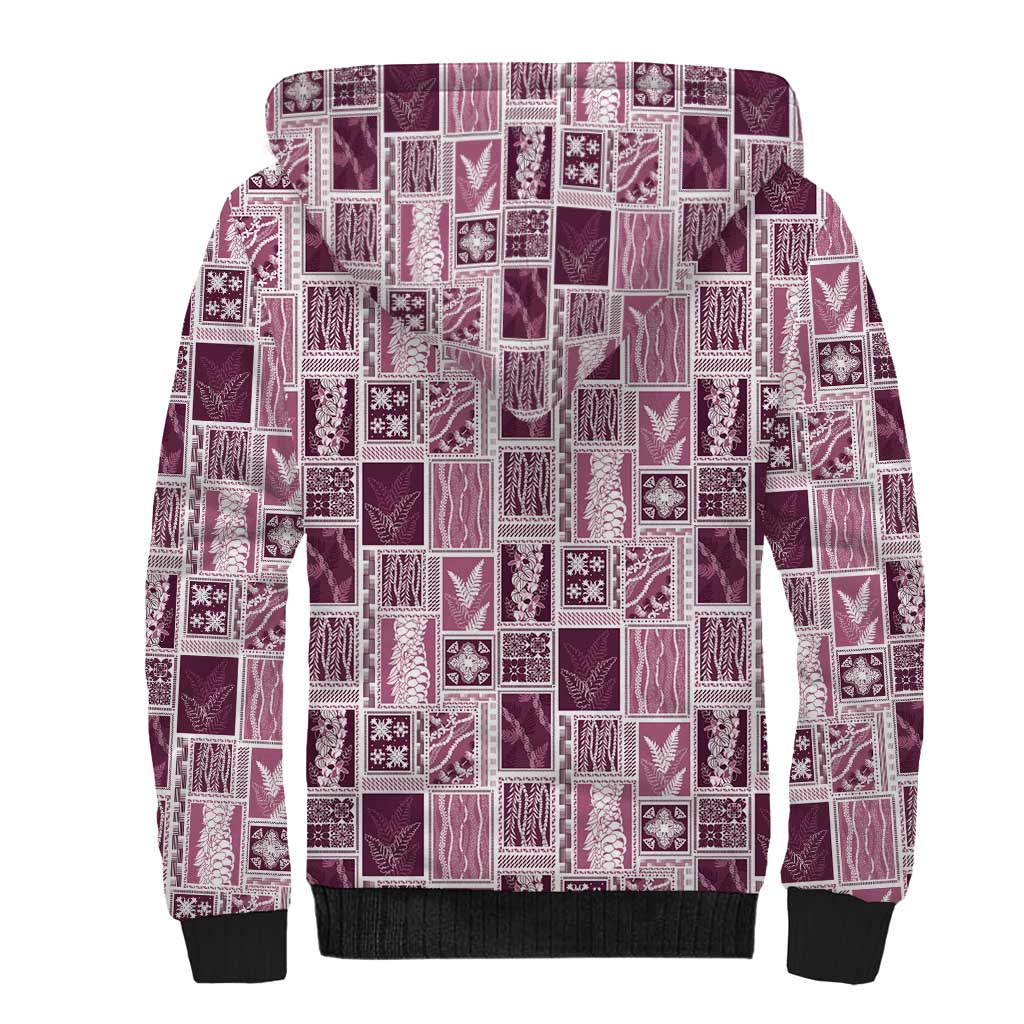 Vintage Aloha Block Quilt Sherpa Hoodie Pink Inspired Lei Motifs - Polynesian Pride
