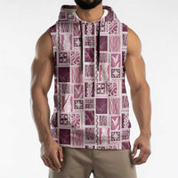 Vintage Aloha Block Quilt Sleeveless Hoodie Pink Inspired Lei Motifs - Polynesian Pride