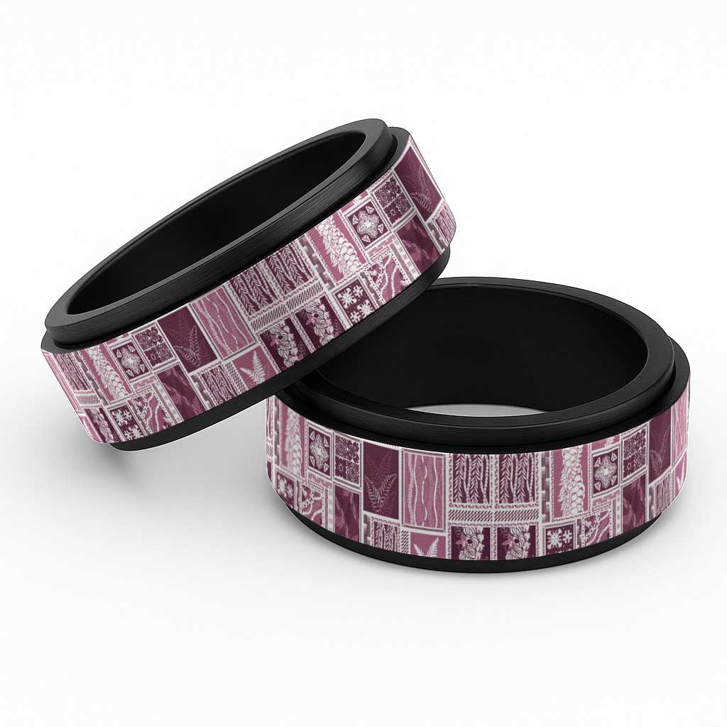 Vintage Aloha Block Quilt Spinner Ring Pink Inspired Lei Motifs LT9 Black Pink - Polynesian Pride