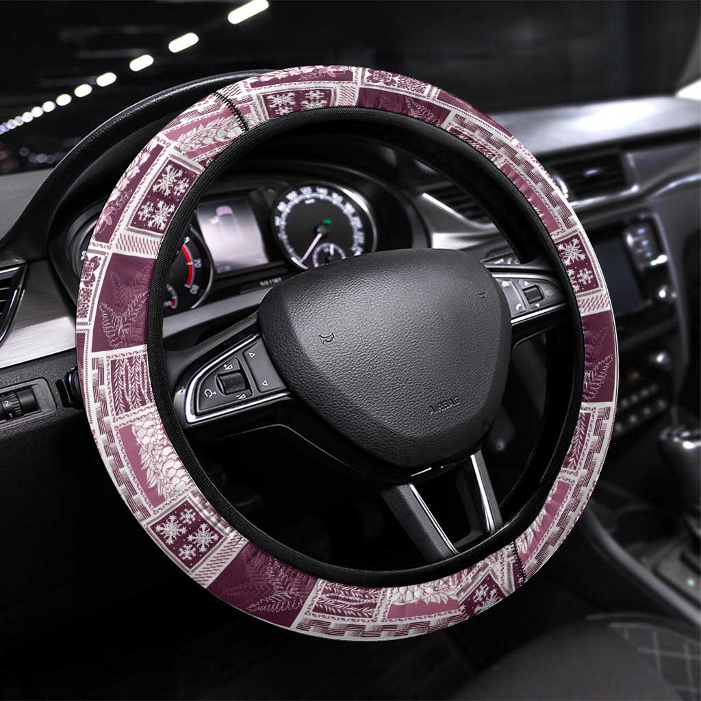 Vintage Aloha Block Quilt Steering Wheel Cover Pink Inspired Lei Motifs - Polynesian Pride