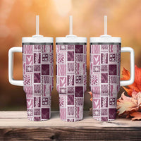 Vintage Aloha Block Quilt Tumbler With Handle Pink Inspired Lei Motifs - Polynesian Pride