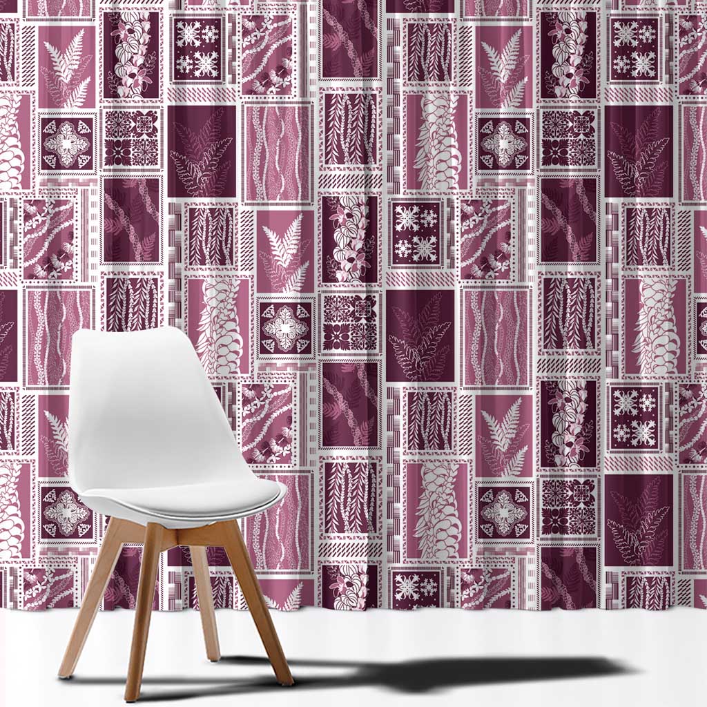 Vintage Aloha Block Quilt Window Curtain Pink Inspired Lei Motifs - Polynesian Pride