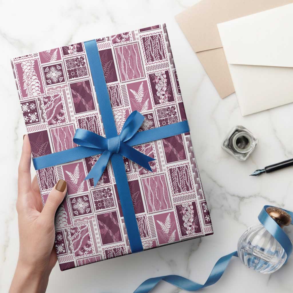 Vintage Aloha Block Quilt Wrapping Paper Pink Inspired Lei Motifs - Polynesian Pride