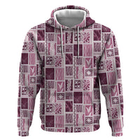 Vintage Aloha Block Quilt Zip Hoodie Pink Inspired Lei Motifs - Polynesian Pride