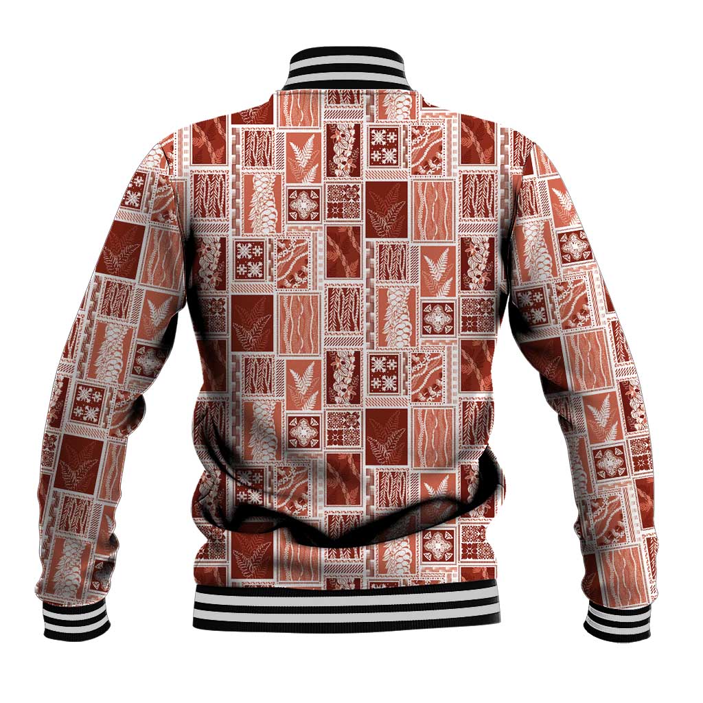 Vintage Aloha Block Quilt Baseball Jacket Red Inspired Lei Motifs - Polynesian Pride