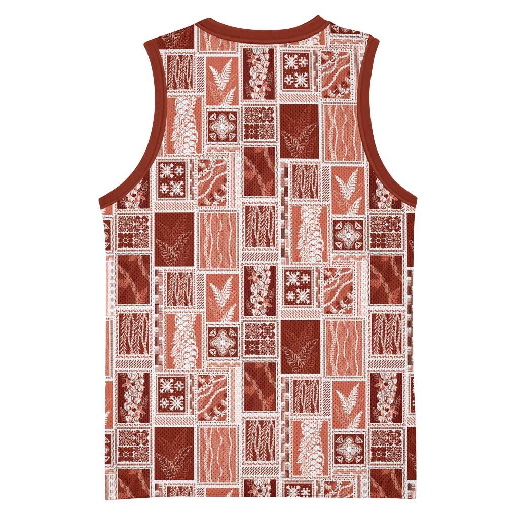 Vintage Aloha Block Quilt Basketball Jersey Red Inspired Lei Motifs - Polynesian Pride