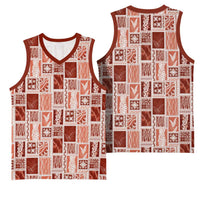 Vintage Aloha Block Quilt Basketball Jersey Red Inspired Lei Motifs - Polynesian Pride