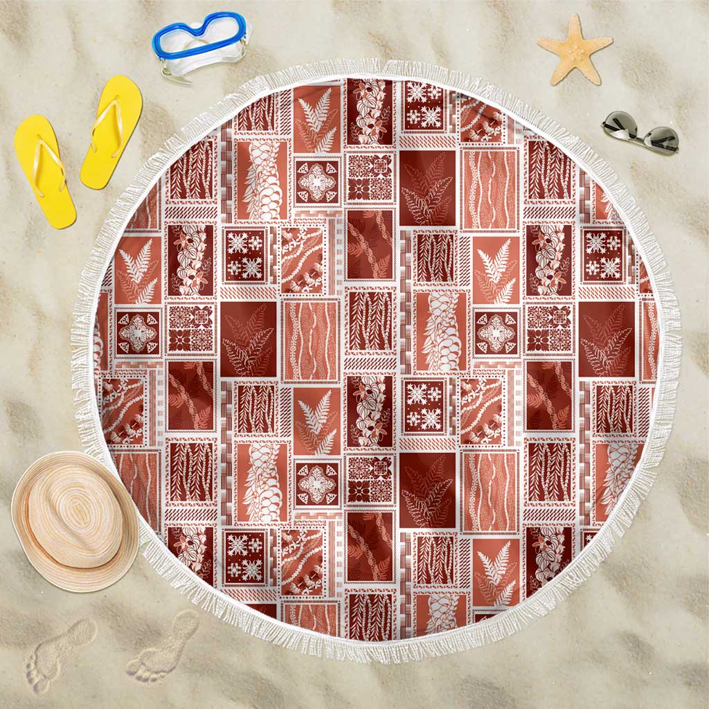 Vintage Aloha Block Quilt Beach Blanket Red Inspired Lei Motifs - Polynesian Pride