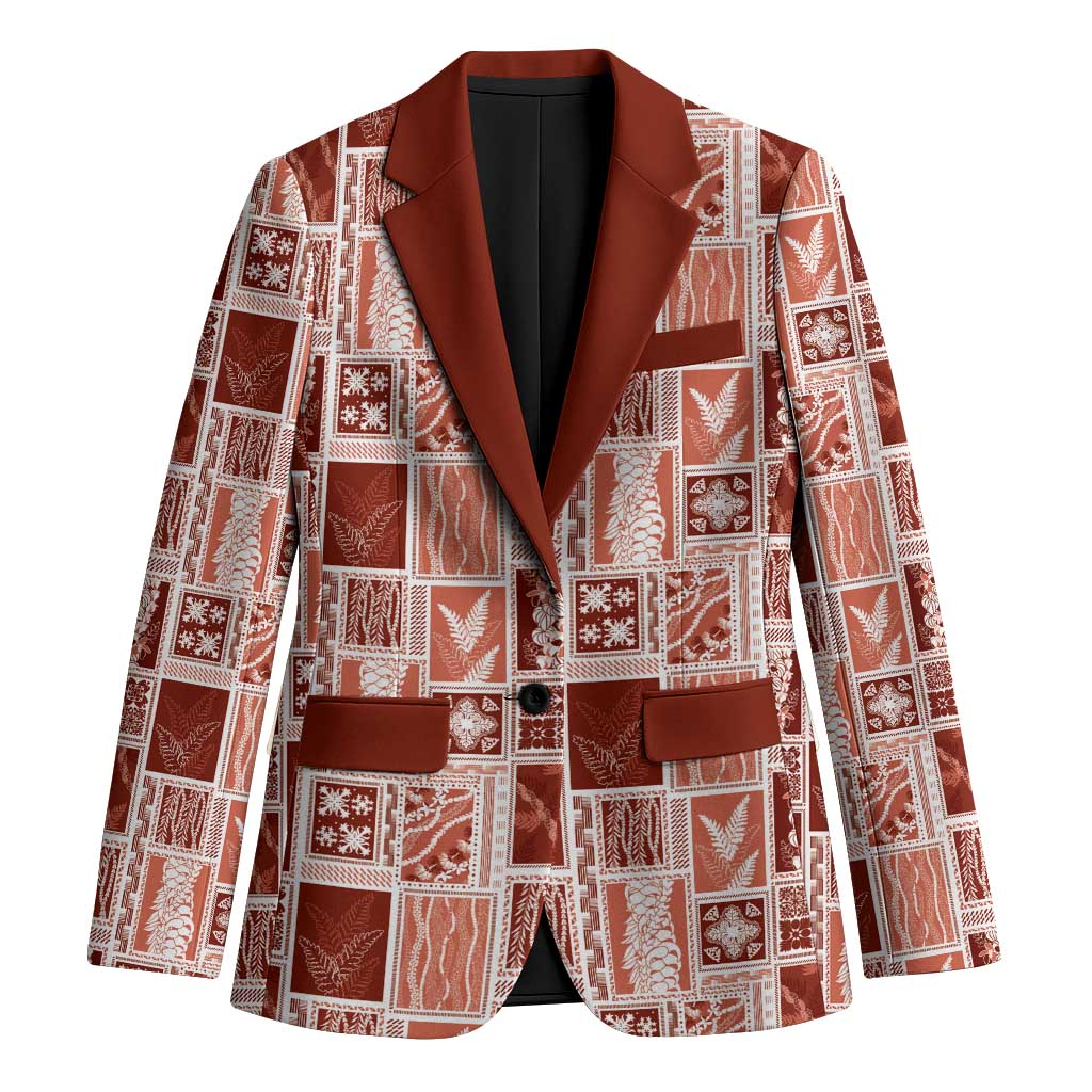 Vintage Aloha Block Quilt Blazer Red Inspired Lei Motifs - Polynesian Pride