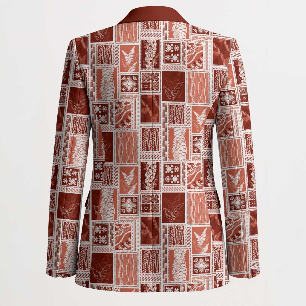 Vintage Aloha Block Quilt Blazer Red Inspired Lei Motifs - Polynesian Pride
