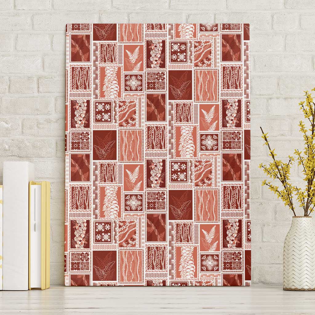 Vintage Aloha Block Quilt Canvas Wall Art Red Inspired Lei Motifs - Polynesian Pride