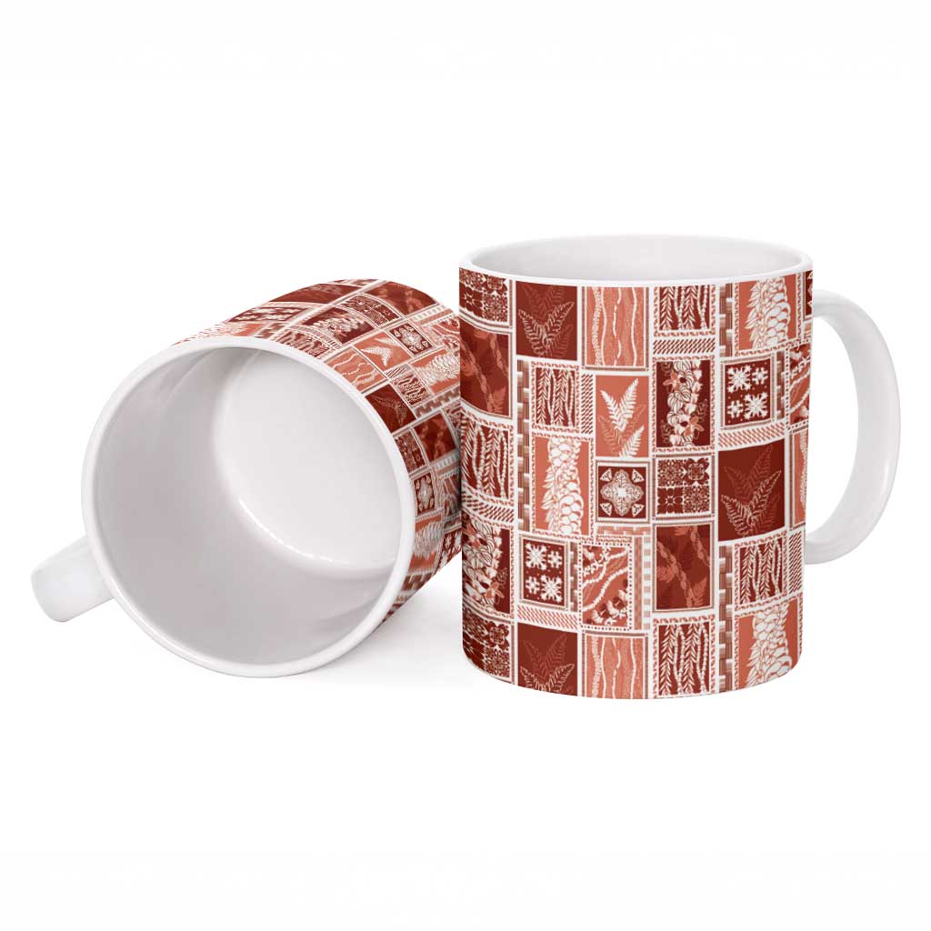 Vintage Aloha Block Quilt Ceramic Mug Red Inspired Lei Motifs - Polynesian Pride