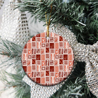 Vintage Aloha Block Quilt Ceramic Ornament Red Inspired Lei Motifs - Polynesian Pride