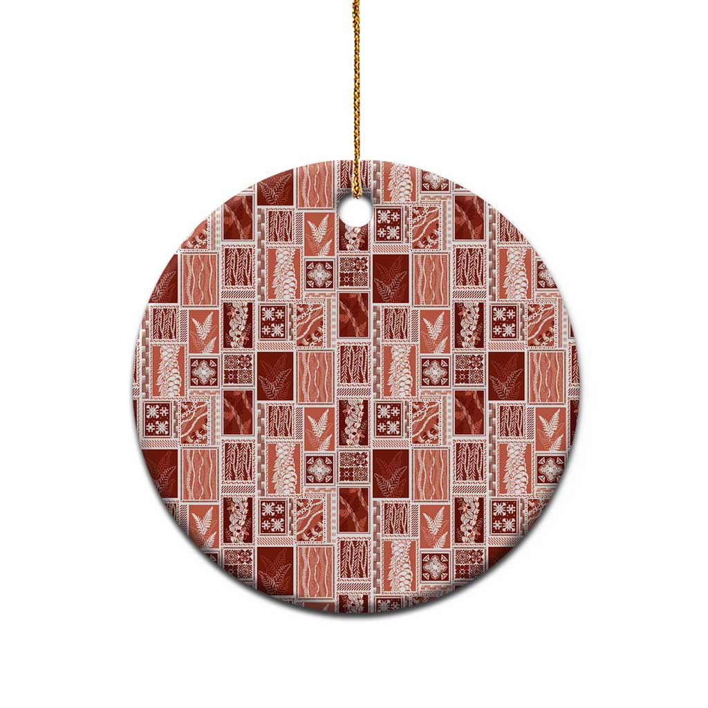 Vintage Aloha Block Quilt Ceramic Ornament Red Inspired Lei Motifs - Polynesian Pride