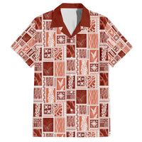 Vintage Aloha Block Quilt Family Matching Long Sleeve Bodycon Dress and Hawaiian Shirt Red Inspired Lei Motifs - Polynesian Pride