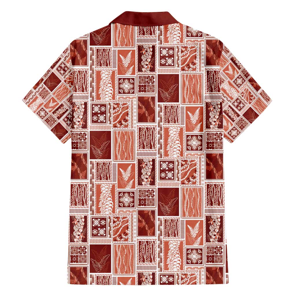 Vintage Aloha Block Quilt Family Matching Long Sleeve Bodycon Dress and Hawaiian Shirt Red Inspired Lei Motifs - Polynesian Pride